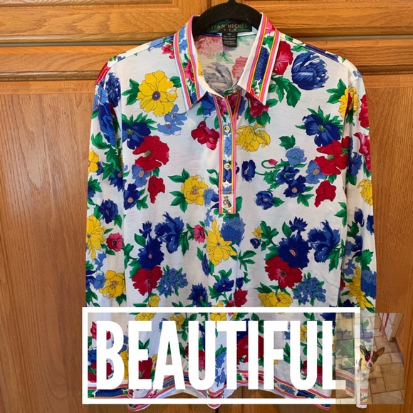 Floral cotton button down blouse size M - Picture 1 of 8